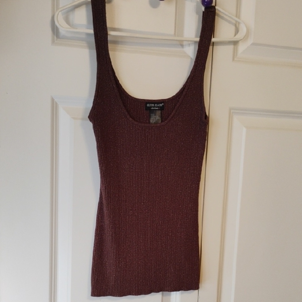 Guess Red Ribbed Fitted Tank Top